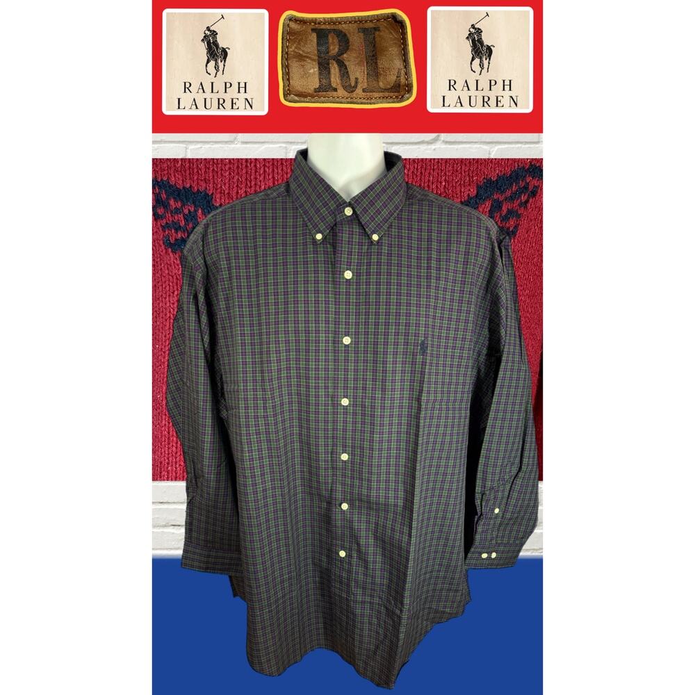 POLO RALPH LAUREN Yarmouth Shirt — 17 32/33 Green & Blue Plaid